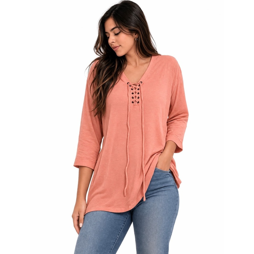 Jennifer Lopez Blouse long sleeve Orange‎ size L With Tied Front  Top